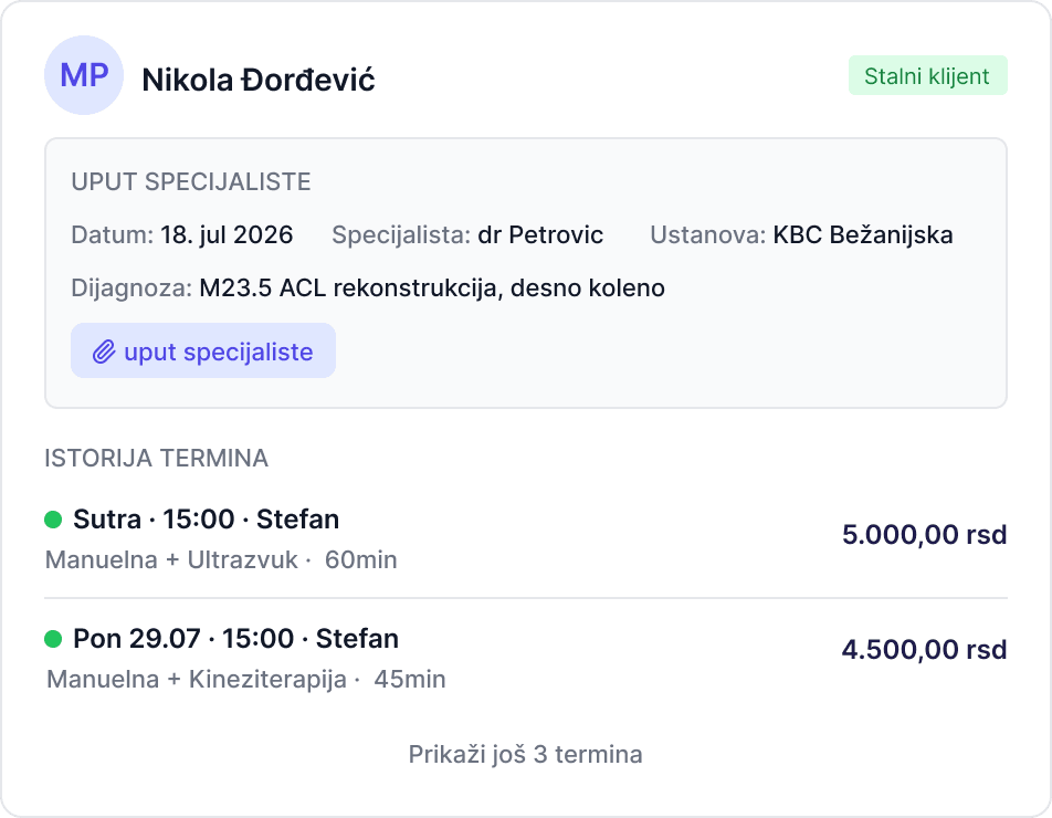 Prikaz kartona pacijenta u Sveski