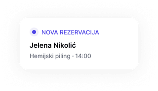 Nova rezervacija: Jelena Nikolić — Hemijski piling, 14:00